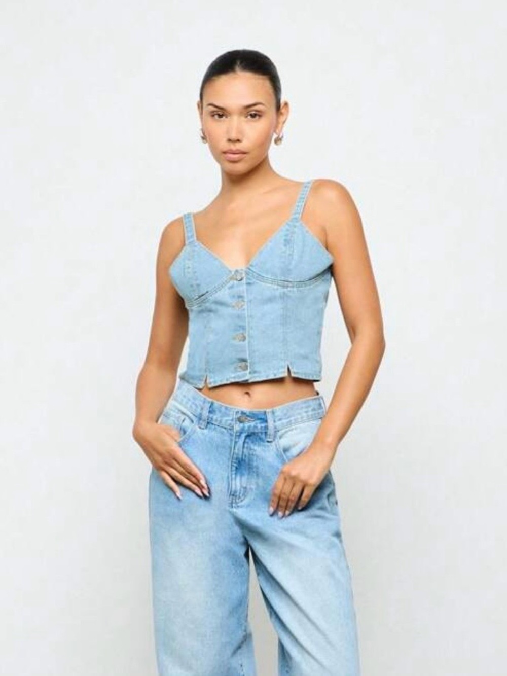 Denim Corset Top Button Front Bustier